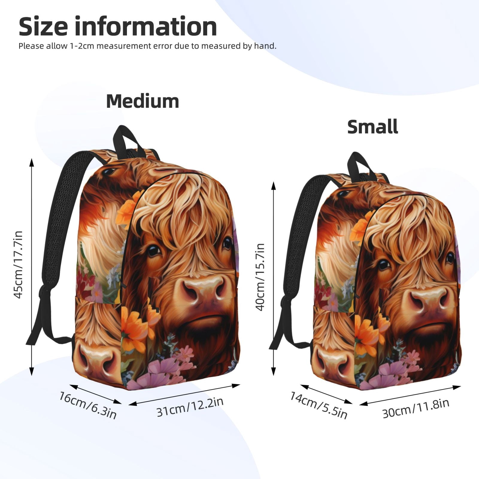 Ratiio Countryside Colorful Floral Cow Print Canvas Backpack for Women & Men Retro Aesthetic Rucksack Basic Backpack for High School/College Students Travel Laptop Bag