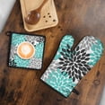 thumbnail image 5 of Black Turquoise and Gray Floral Pattern Kitchen Oven Mitt and Pot Holder Sets 2 Pcs for Baking, Cooking and Grilling, Heat Resistant Up To 392 °F, 5 of 7