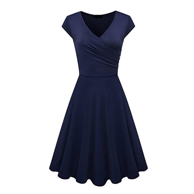 EGNMCR Robes de Fête pour Femmes Robe d'Été Décontractée pour Femme Couleur Décontractée à Manches Courtes Col en V Ample