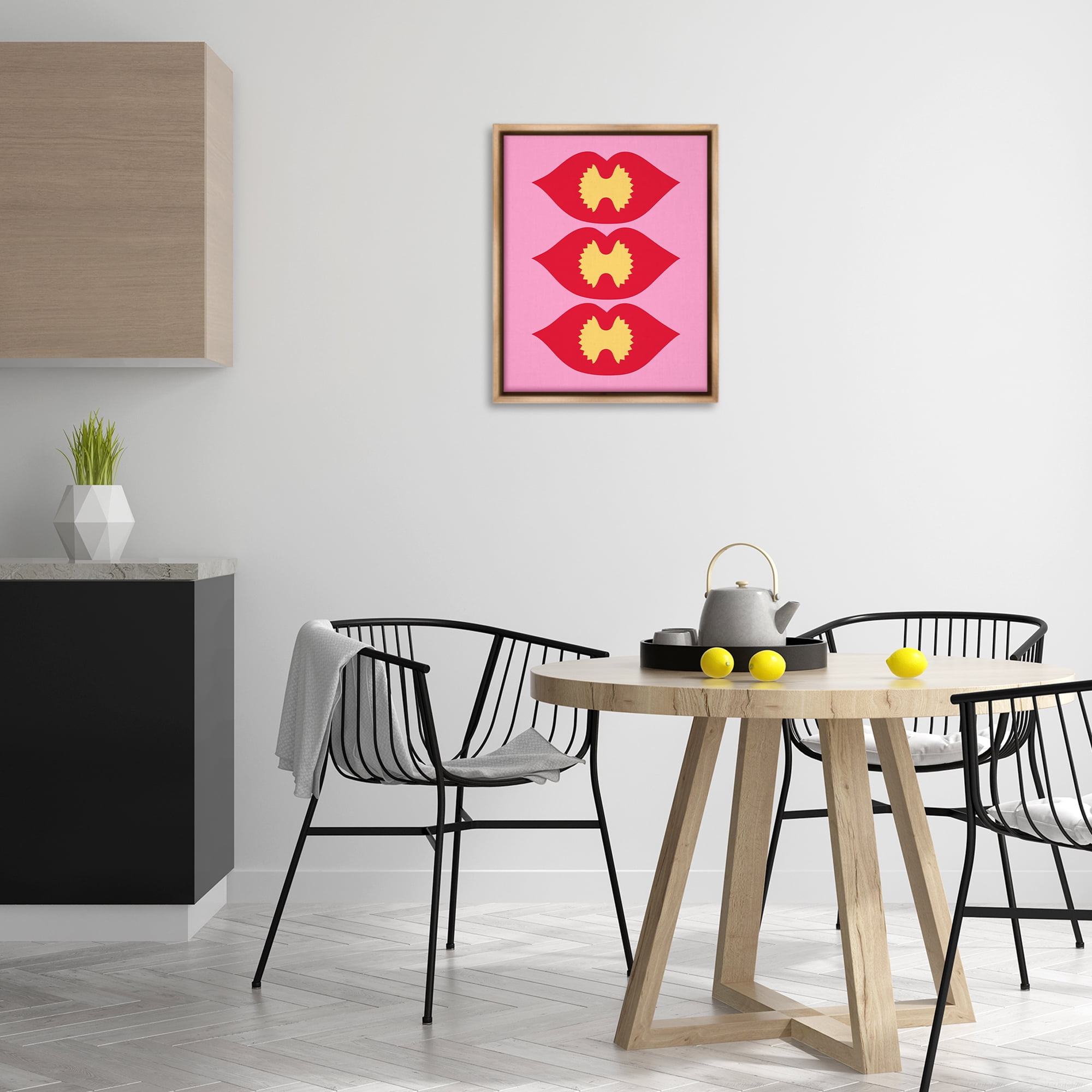 Stupell Industries Lips & Bowtie Pasta Food & Beverage Painting Brown Floater Framed Canvas Art Print Wall Art, 17 x 21
