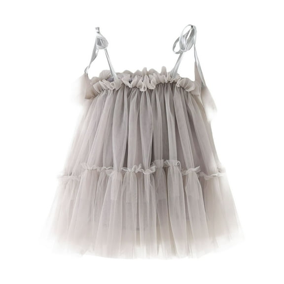 Girls Dress Baby Sleeveless Solid Princess Dance Party Strap Dress Girl Dresses Grey 4-5 Years
