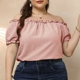 thumbnail image 5 of USSUMA Womens Summer Tops Plus Size Ruffle Basic T-Shirts for Women Trendy Solid Color Blouses Tops Dressy Off Shoulder Tunic Plus Size Shirts for Women, 5 of 8