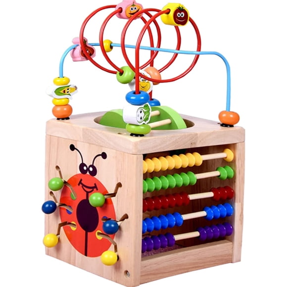 Jinsinto 6 in 1 Baby Activity Cubes, Wooden Educational Kids Toys for Toddlers, Montessori Developmental Learning Toys with Bead Maze 12-18 Months Boys Girls (Multicolor Packaging)