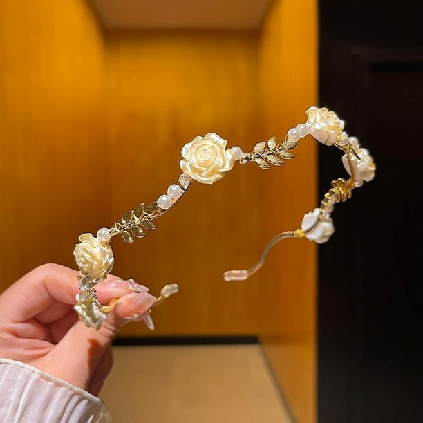 Diadema retro rosa, diadema de verano para mujer, horquilla de perla, accesorios para el cabello