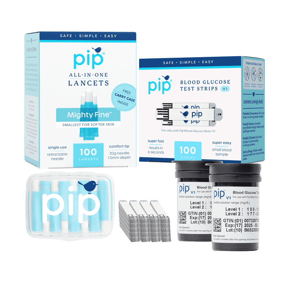 Pip Diabetes Test Strip and Lancet Refill Pack, 100 Blood Glucose Test Strips and 100 Lancets