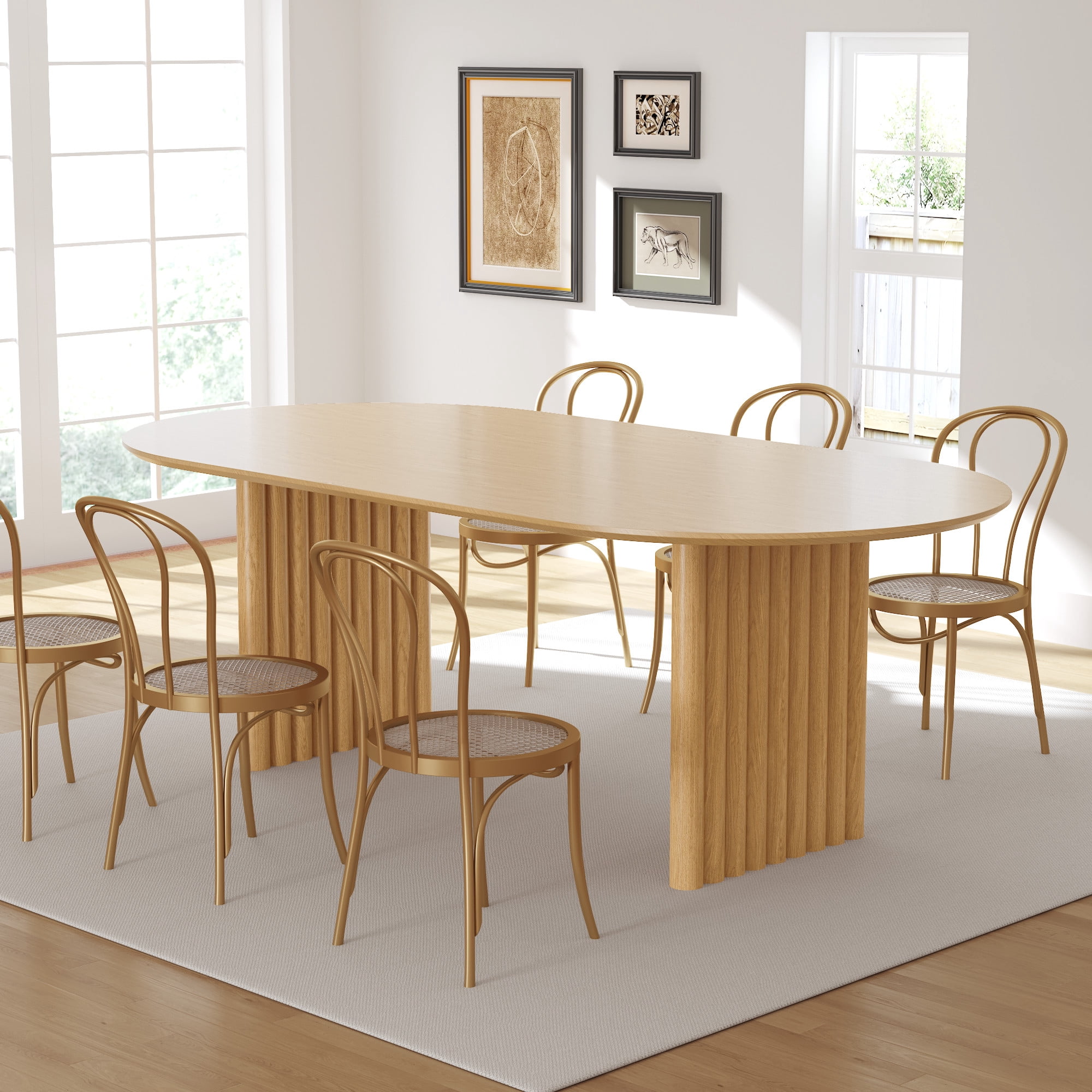 MAYEERTY 31x16 Modern Oval Extendable Dining Table with metal leg,Brown