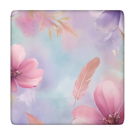 Gilded Floral Watercolor Pattern Square Fitted Tablecloth with Elastic Edge,Square Table Cover,Washable Elastic Table Cover for Home Kitchen Party Decor 34"x34"