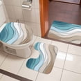 thumbnail image 4 of Turquoise Brown Bath Mat 3 Piece Bathroom Rug Set, Teal White Geometric Gradient Stripes Non Slip Bath Rug Contour Mat and Toilet Lid Cover, Absorbent Shower Mats Soft Bath Rugs and Mats Sets, 4 of 8
