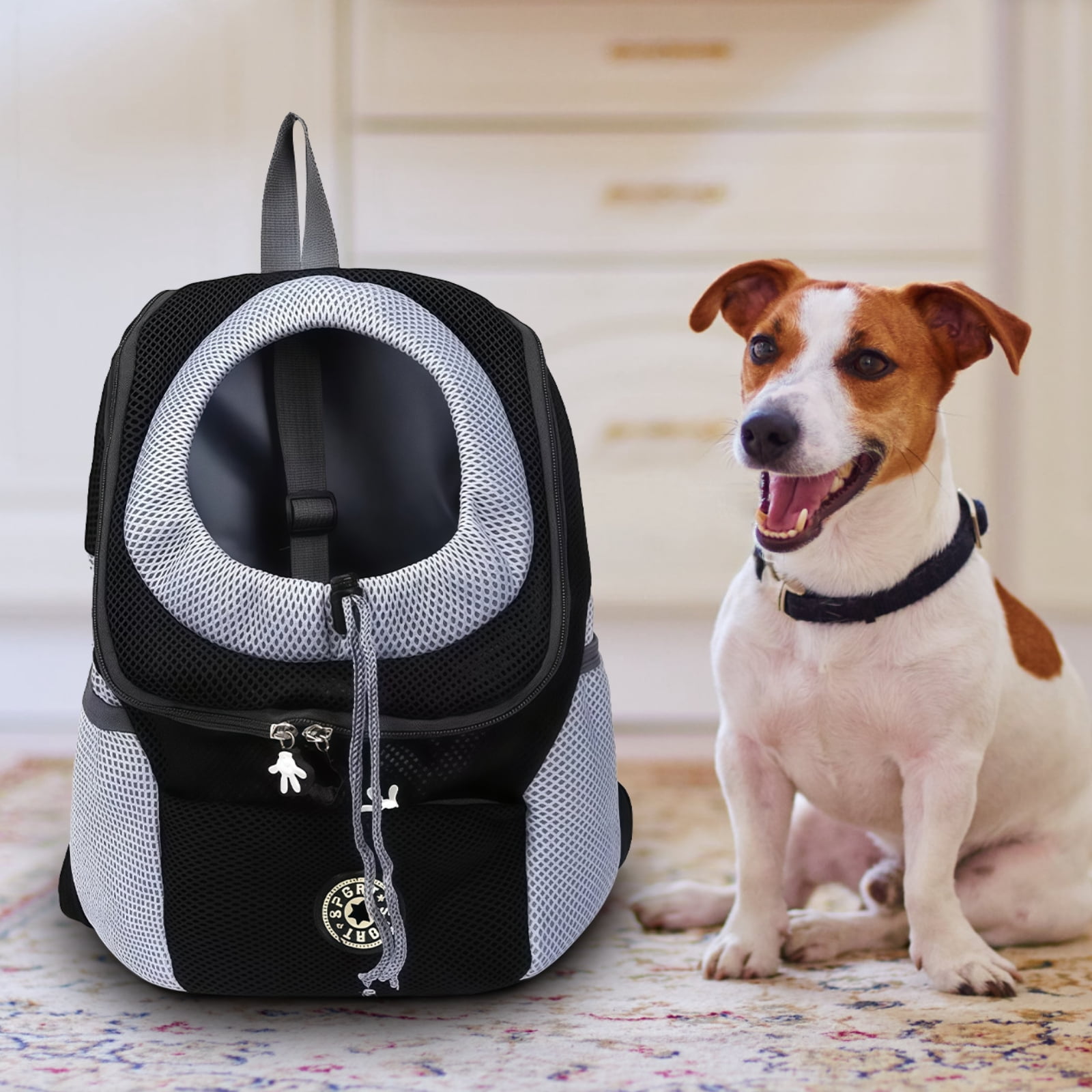 Dog Backpack Carrier for Small Dogs, Oxford Fabric, Adjustable Shoulder Straps, Mesh Ventilation, Safe Zipper Design, Reflective Straps, Ideal for Pets 3-7 kg