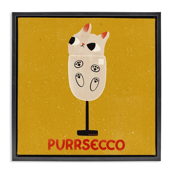Stupell Industries Purrsecco Cat Wine Animals Painting Black Floater Framed Canvas Art Print Wall Art, 18 x 18