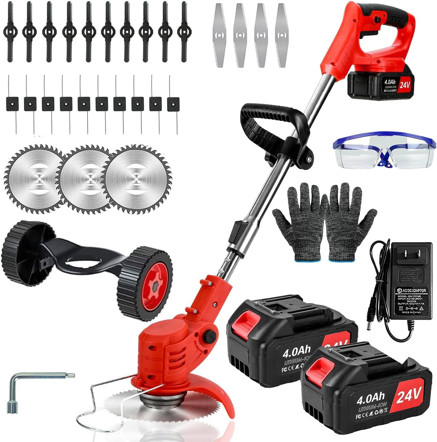24V Cordless String Trimmer, 2-in-1 Electric Weed Eater with 2X 4.0Ah Batteries & 3 Types Blades, Lightweight Grass Trimmer & Lawn Edger for Garden Yard Lawn Care