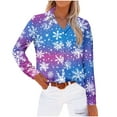 thumbnail image 4 of Lopecy-Sta Women's Christmas Snowflake Print Button-Down Blouse, Long Sleeve Gradient Loose Casual Shirt Top Purple 3XL, 4 of 5