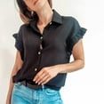 thumbnail image 3 of Womens Buttons Turndown Collar Ruffle Sleeveless Summer Shirts Tops Blouse Tank, 3 of 6