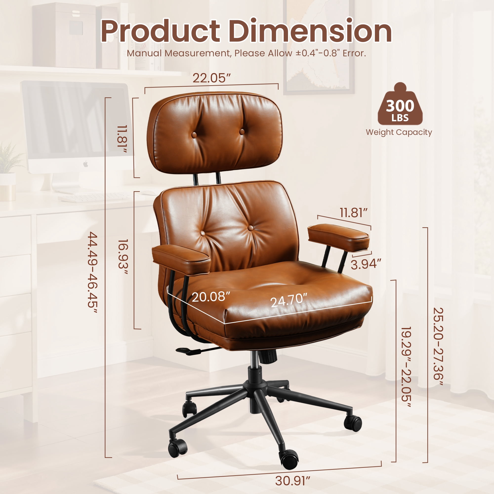 XIZZI Executive Office Chair, Oversized Computer Desk Chair with High Back, Ergonomic Elegant Design, Multi-Layer Memory Foam Cushion, Brown (PU Leather)