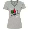 thumbnail image 3 of Inktastic Merry Christmas Plaid Trees Women's V-Neck T-Shirt, 3 of 5