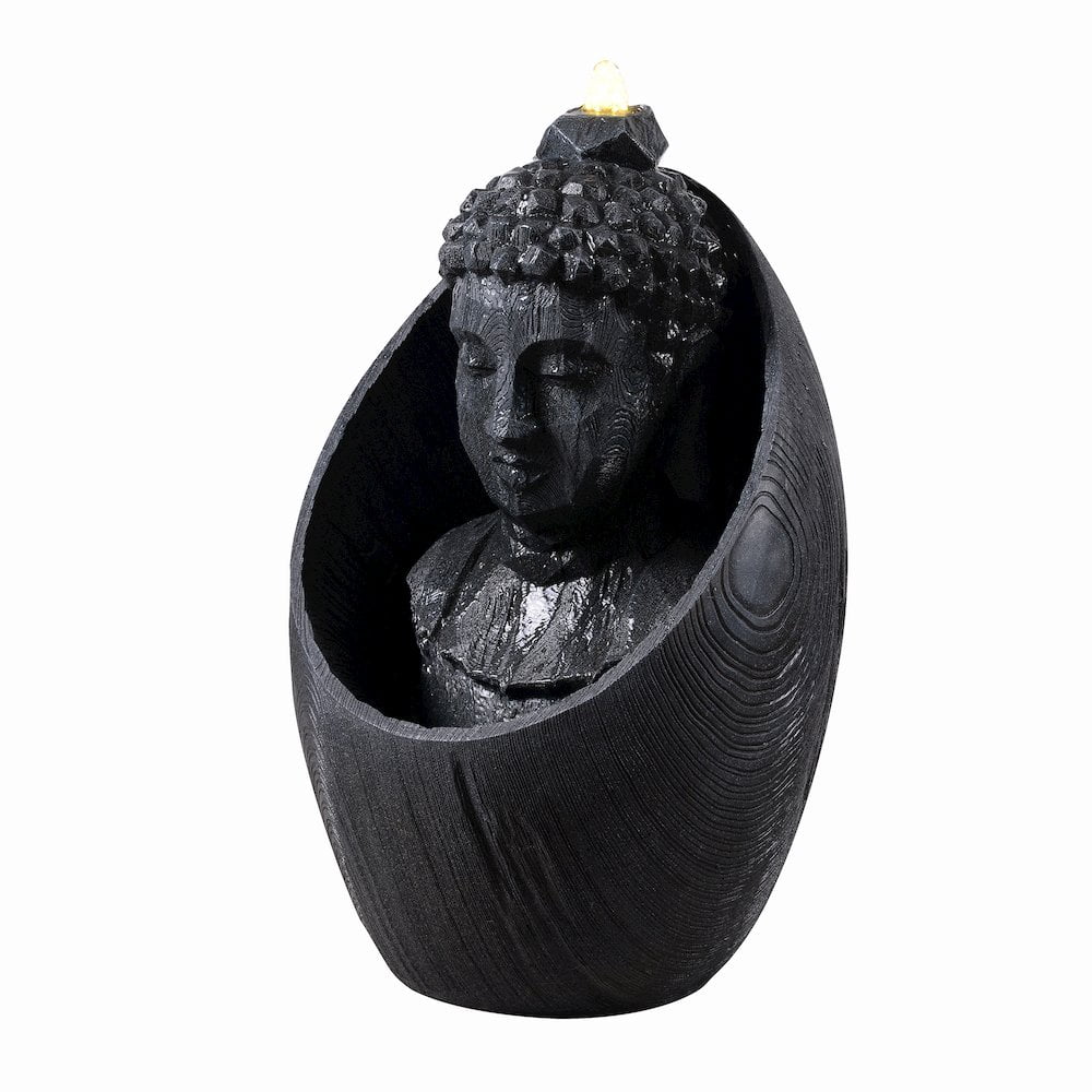 Hi-Line Gifts LED Lighted Buddha Head Outdoor Garden Water Fountain - 22"
