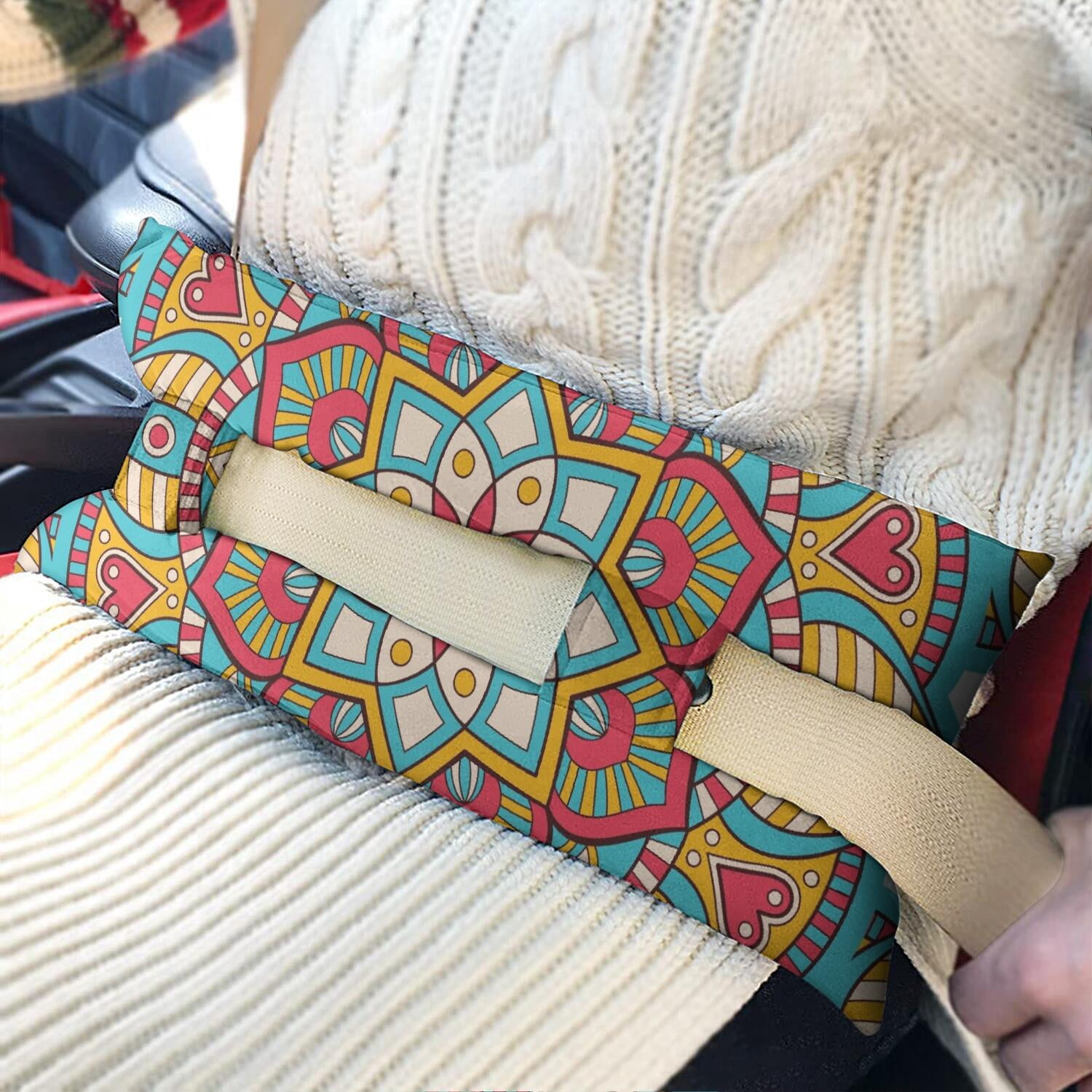 Mystic Ethnic Mandala Seat Belt Pillow - Soft Mastectomy Cushion for Car - Post Surgery Pressure Relief Pad with Paisley Floral Pattern