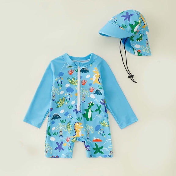 BXSRUTA Boys Swimsuits Toddler Half Zip UPF 50 One Piece Swimsuit for Baby Kids Conjoined Swimsuit with Swim Hat 2 Piece Set