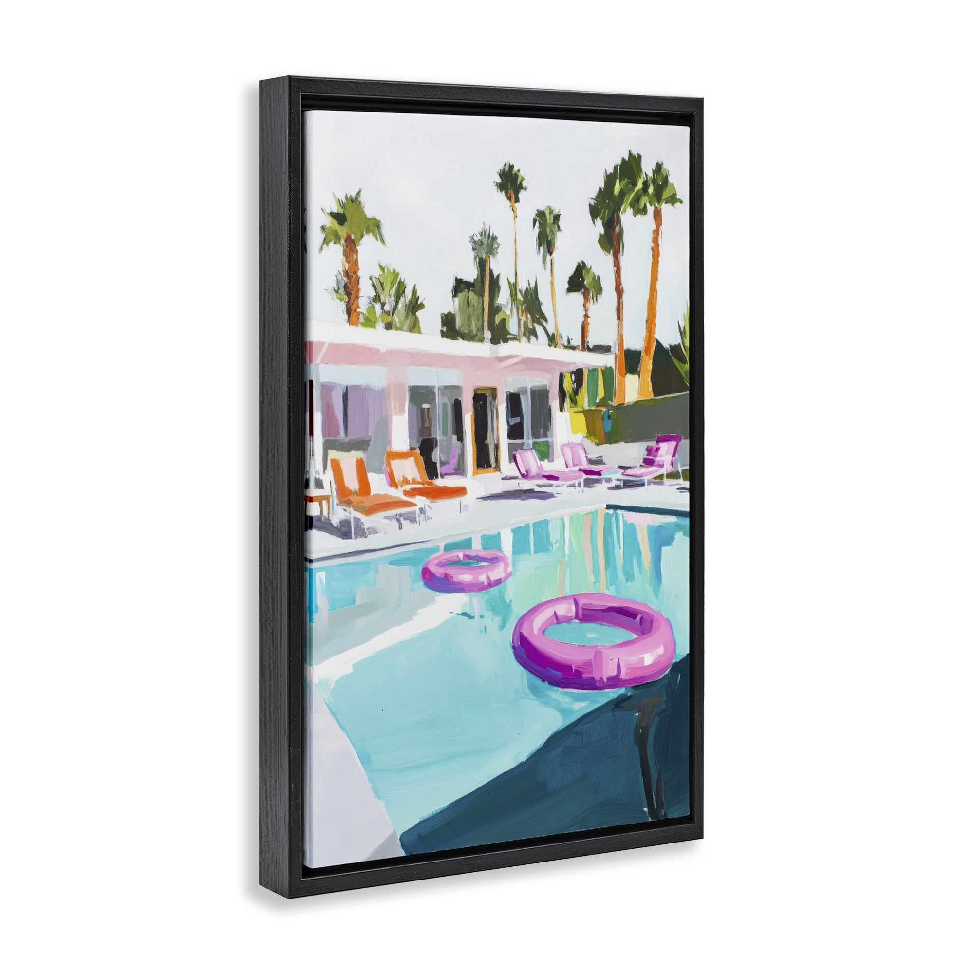 Stupell Industries Palm Springs Poolside Impression Black Framed Floater Canvas Wall Art, design by Sisi and Seb