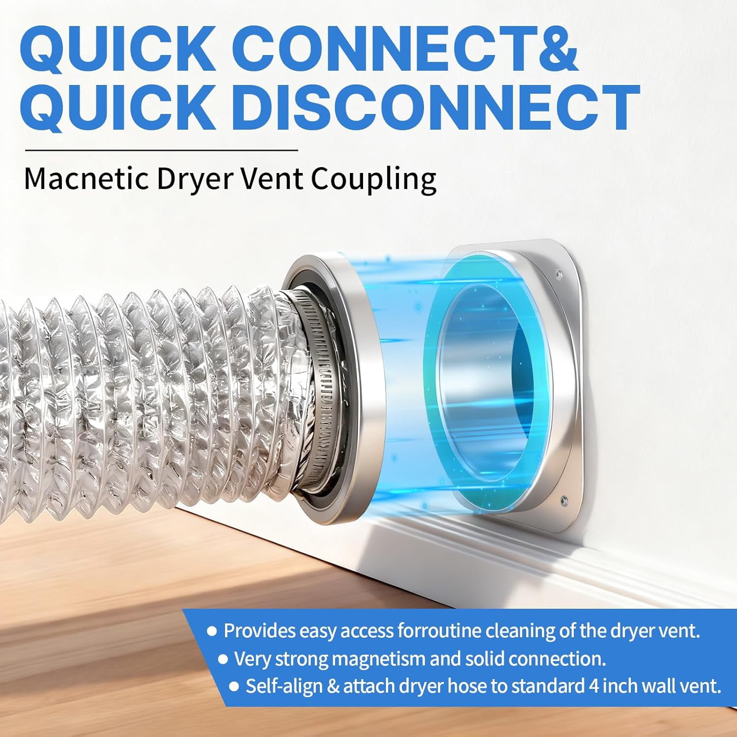 Magnetic Dryer Vent Coupling Connector Kit, DV180 Airtight Seal Coupling, Strong Magnet Quick Connection Self-Alignment Easy to Clean Included a 3ft 4" Duct & 2 Clamps