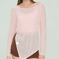 thumbnail image 4 of Qzwdhjm Mesh Swimsuit Coverup for Women Sheer Boat Neck Beach Cover Up Shirts Long Sleeve Asymmetrical Hem Bathing Suits Coverups for Summer Vacation, 4 of 9