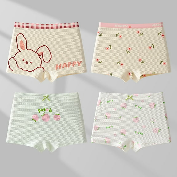 Bnwani Cotton Underwear for Girls Summer Boxer Briefs Thin Antibacterial Printed Panties 4-Pack