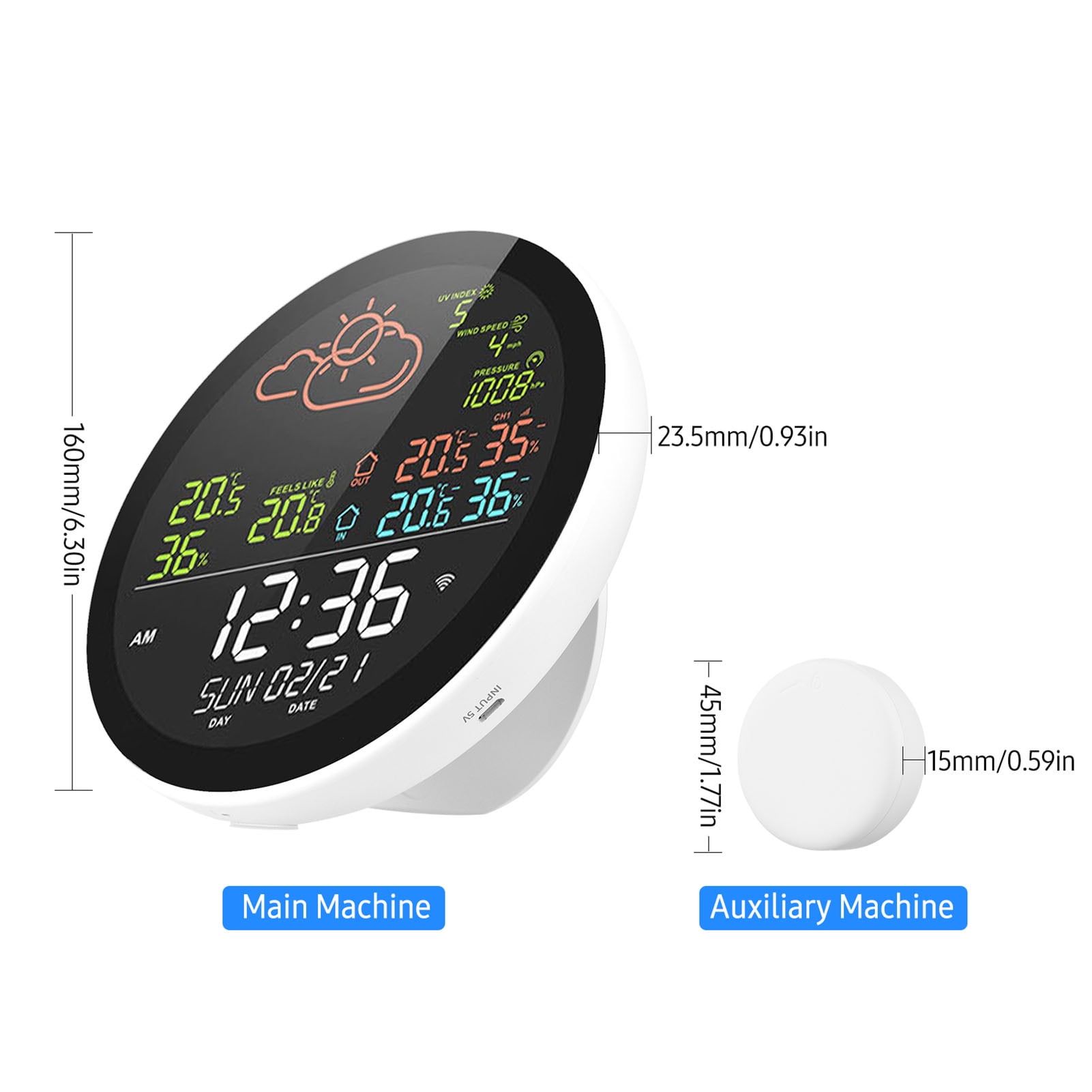Weather Wifi Smart Weather Station With Clock Indoor And Outdoor Temperature And Humidity Meter Multifunctional Large Color Screen Weather Clock Temp Humidity Gauge