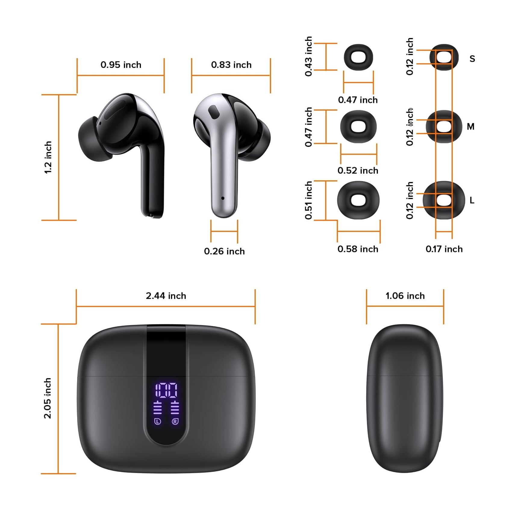 Bluetooth Headphones True Wireless Earbuds 60H Playback LED Power Display Earphones with Wireless Charging Case IPX5 Waterproof in-Ear Ear buds with Mic for TV Smart Phone Laptop Computer Sports