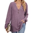 thumbnail image 1 of Camisa Henley de Larga para Mujer, Cuello en V, Suéteres Casuales Elegantes, Ropa de Moda para Otoño. Rojo Púrpura S, 1 of 10