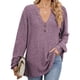 thumbnail image 1 of Camisa Henley de Larga para Mujer, Cuello en V, Suéteres Casuales Elegantes, Ropa de Moda para Otoño. Rojo Púrpura S, 1 of 10