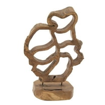16" x 25" Brown Teak Wood Handmade Abstract Sculpture, by DecMode