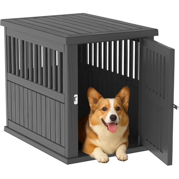 2-in-1 Dog Crate & Storage Crate, Dog House Resin Dog Kennel Furniture Weatherproof for Indoor Living Spaces & Outdoor Patios