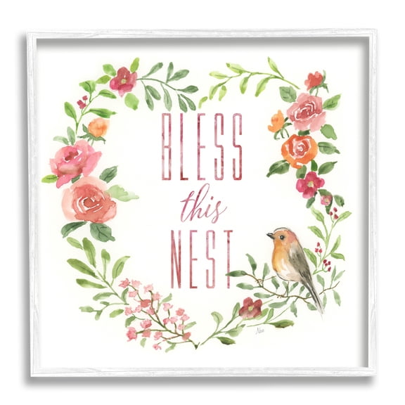 Stupell Industries Bless This Nest Family Phrase Rose Heart Wreath, 12 x 12, Design by Nan