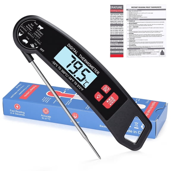 YTAKY Meat Thermometer Digital,Instand Read Food Thermometer with Probe,for Cooking&BBQ,Foldable,Red