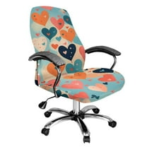 ZIATUBLES Office Chair Cover Stretch Heart Printed Universal Rotating Chair Slipcovers with Snap Button Stylish Furniture Protector Cover for High Back Chair Seat Backrest Easy to Clean, S