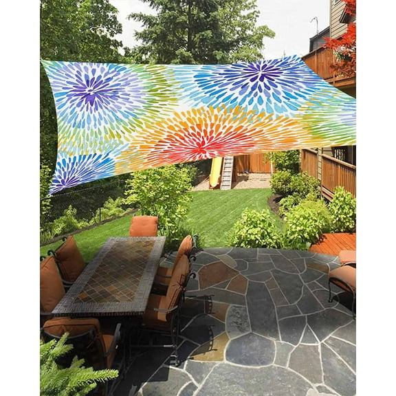 Sun Shade Sail 12x16Ft Boho Watercolor Floral Summer Uv Block Sunshade Canopy Outdoor Shade Cover Rectangle Shade Cloth For Patio Garden Yard Deck Pergola