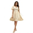 thumbnail image 1 of Robe d'Été Boho à Pois Courte en Dentelle Col en V Manches Courtes Robe Fluide Ligne A Mini Robe Abricot m, 1 of 10