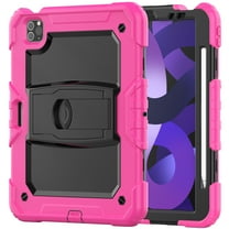 FJLBDE Case for iPad Air 5th Generation / iPad Air 4th Generation 10.9 inch, Rugged Shockproof Tablet Cases Cover with Kickstand Shoulder Strap, Rose