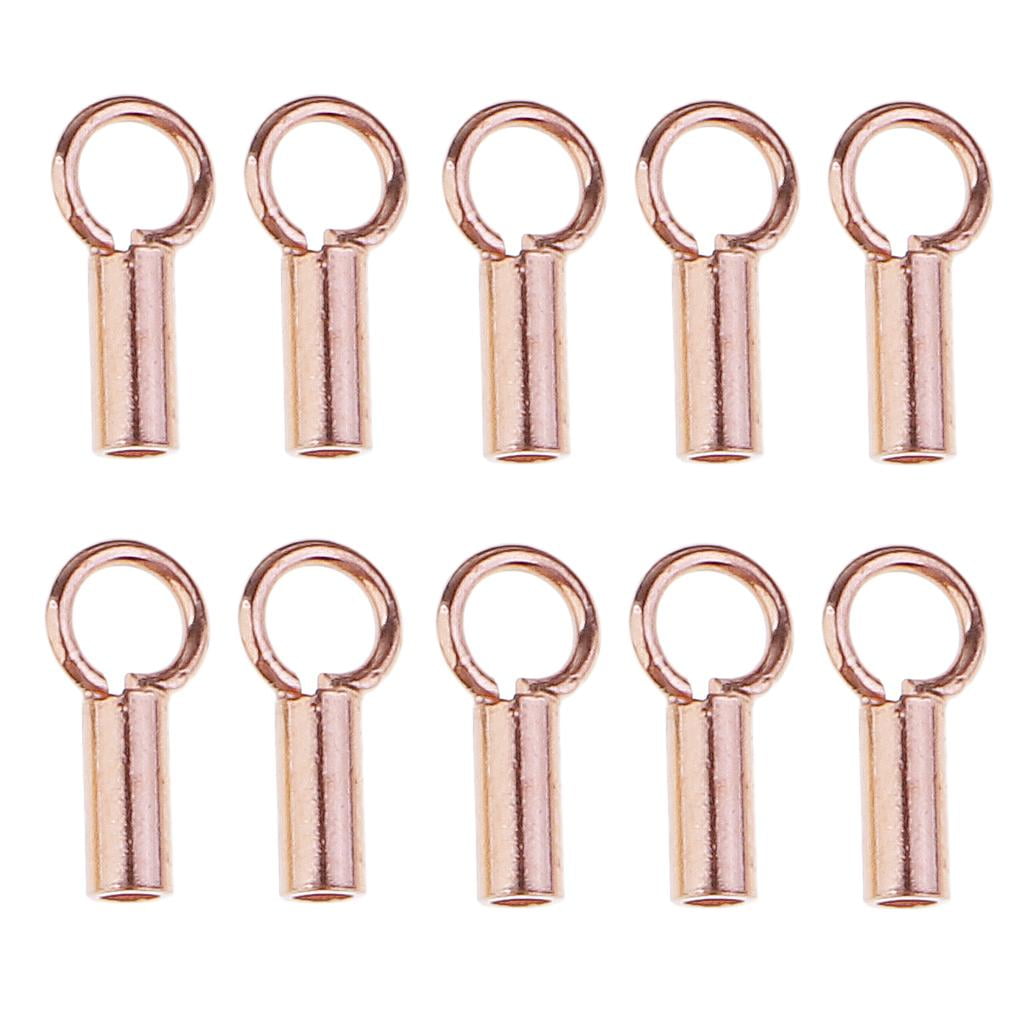 10pcs 925 Sterling Tube Crimp Beads Cord End Beads Caps w/Loop Silver