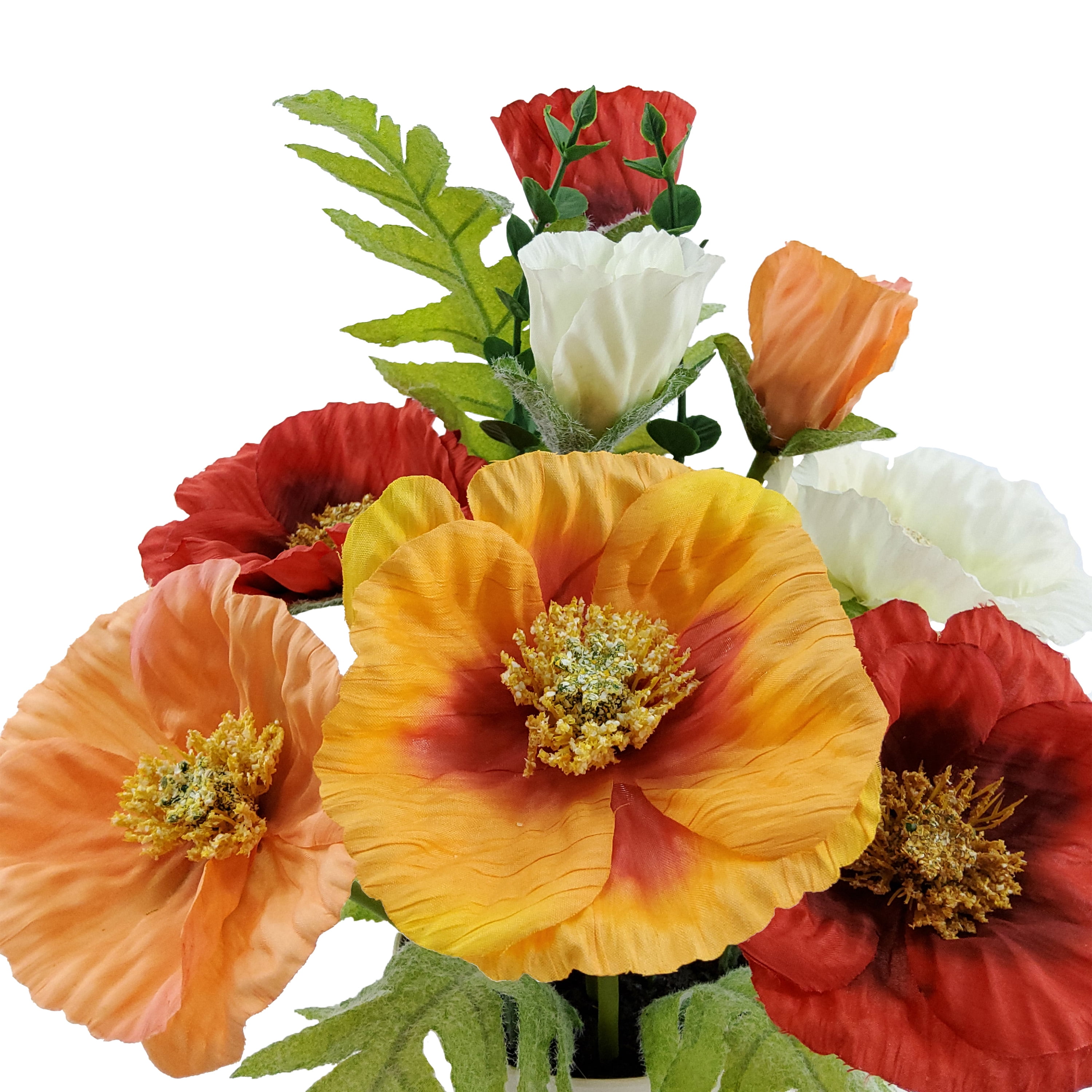 Mainstays Indoor 14.5 Inch Artificial Polyester Poppy In White Plastics Pot, Orange Color, 1 Piece