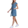 thumbnail image 4 of Vestido de mezclilla casual para mujer INSPIRE CHIC con cinturón, botones y cuello en V, vestido de camisa de jean S azul claro, 4 of 6