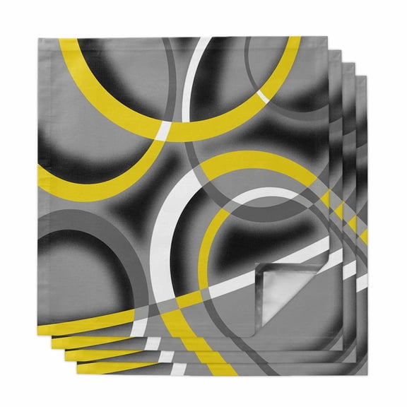 Yellow Geometric Cloth Napkins, Gray Black Retro Abstract Stripes Lines Washable and Reusable Dinner Napkins Set of 4, Table Napkin for Kitchen Party Birthday Wedding Hotel Housewarming 20"x20"