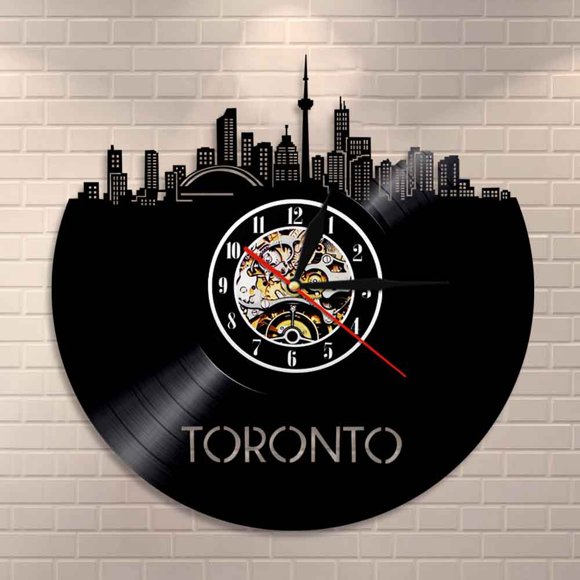 Toronto Skyline Wall Art Home Decor Wall Clock Canada Cityscape Vinyl Record Clock Canadian Gift Canada Travel Decorative Clock
