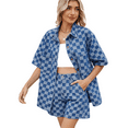 thumbnail image 3 of LYMAYTER Women Denim Set Casual Plaid Short Sleeve Outfit for S-XL Relaxed Summer Fashion Comfy Set, 3 of 6