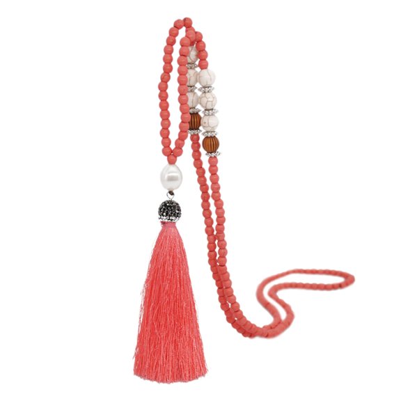YYKihy Women's Bohemian Pendant Tassel Sweater Chain Hand-Made Wooden Bead Necklace