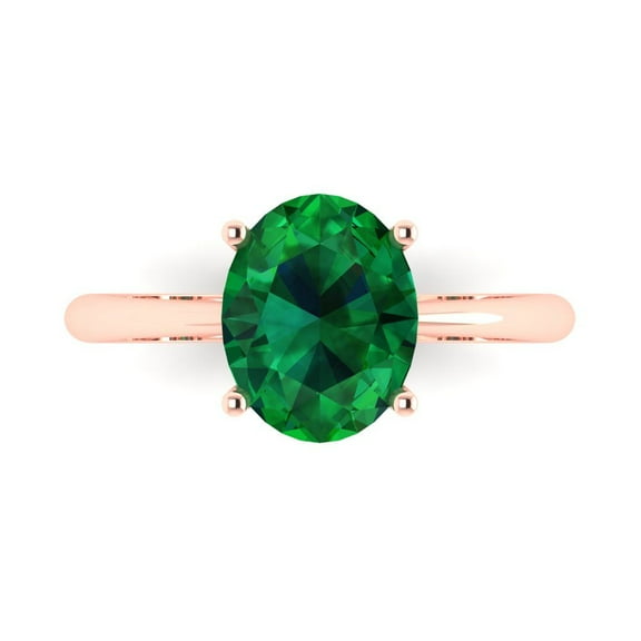 Solitaire Engagement Ring for Women - 2.5ct Simulated Emerald in 14K Rose Gold Promise Ring