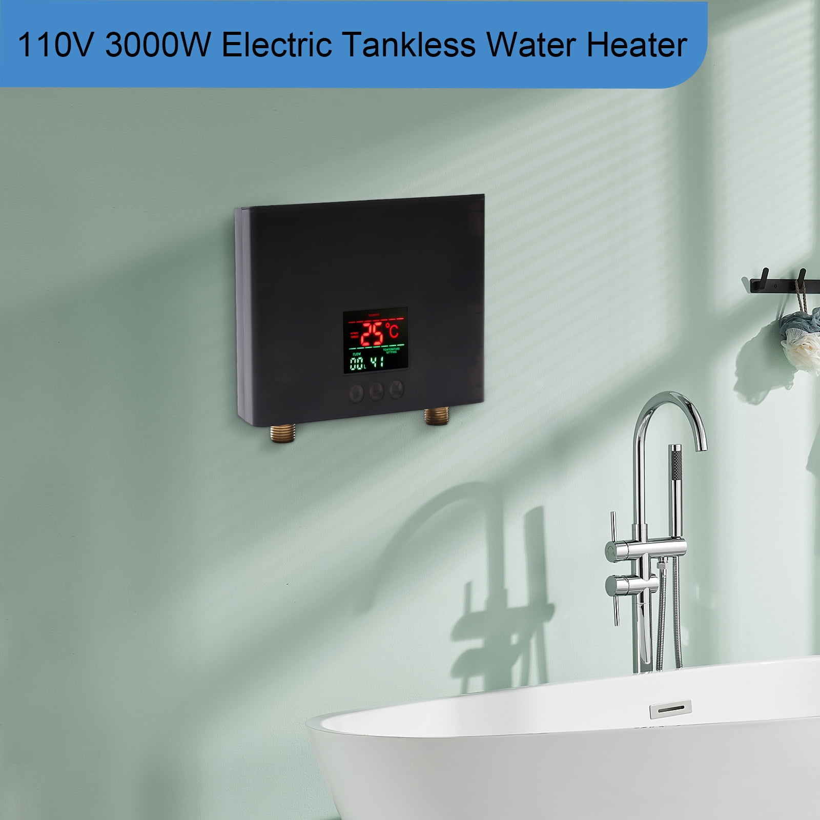 3000W Tankless Electric Water Heater – Instant Hot Water, Smart Thermostat, Compact Design, Energy-Efficient, Ideal for Kitchens, RVs, and Small Spaces