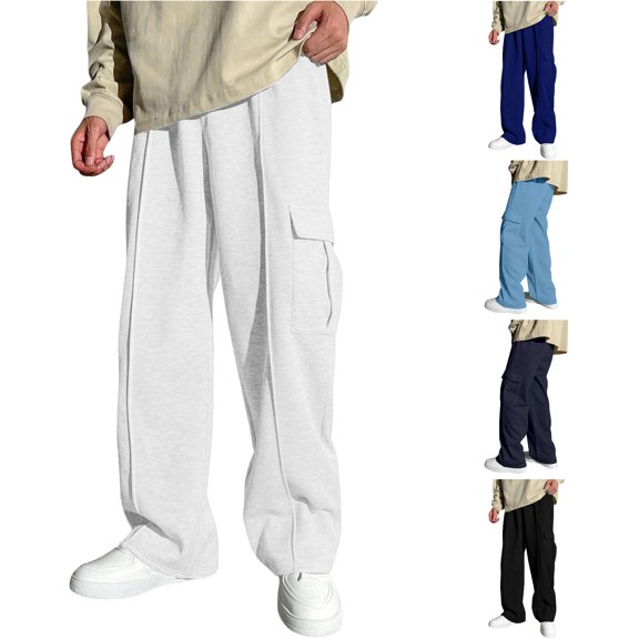 AWZXDE Soft Breathable Sweatpants For Boys Relaxed Fit Wide Leg Cargo Pocket Elastic Waist Easy Pull On Everyday School Casual Bottoms White - 7-8 Years