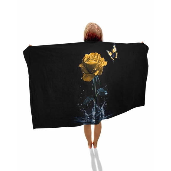 Yellow Roses Beach Towels Oversized Super Absorbent, Modern Art Splash Flowers Butterfly Lightweight Bath Towel Quick Dry Sets For Bathroom/Pool/Rv Camping/Beach Play/Gym Room/Picnic 23"x47"