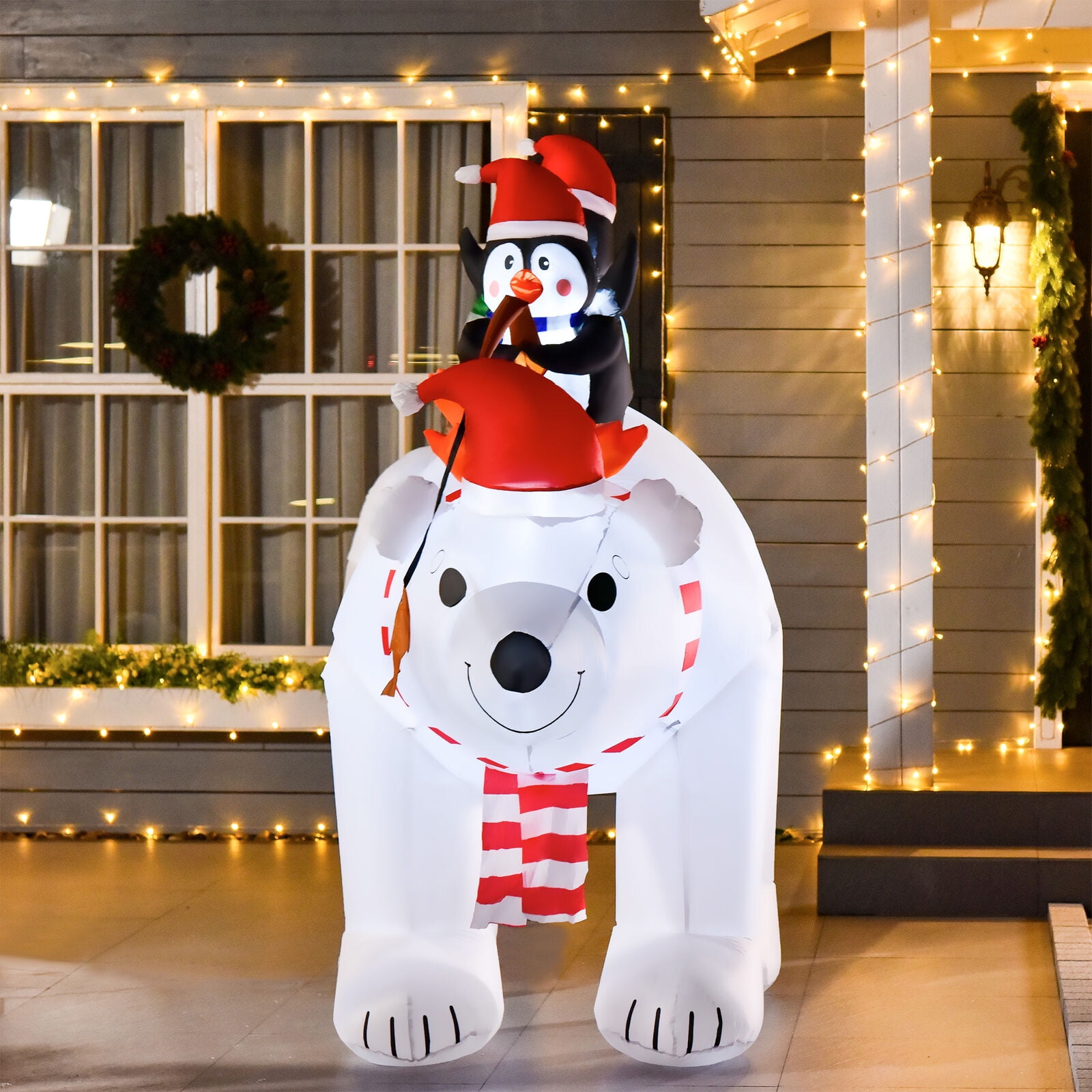 7ft Christmas Decoration w/ Polar Bear Penguins Inflatable Santa ...